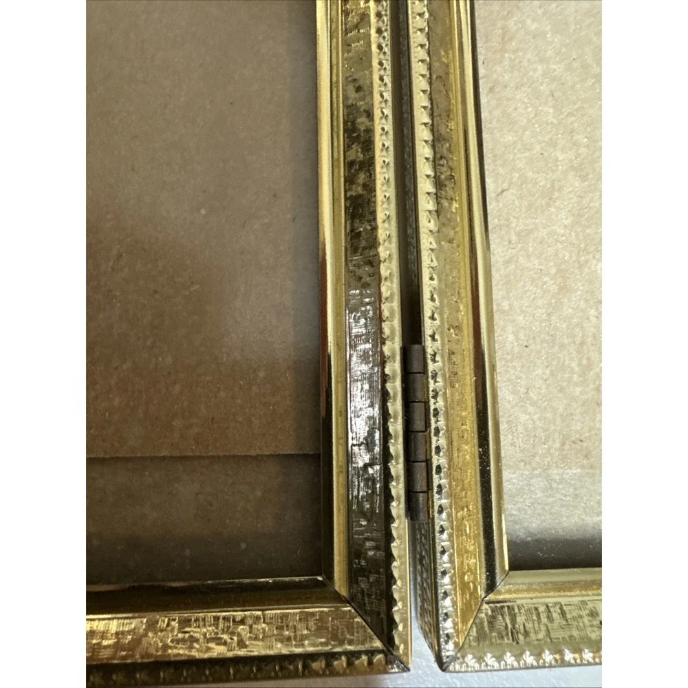 Vintage Gold Metal Double Picture Photo Frame Ornate  8x10 Red Felt Back Glass